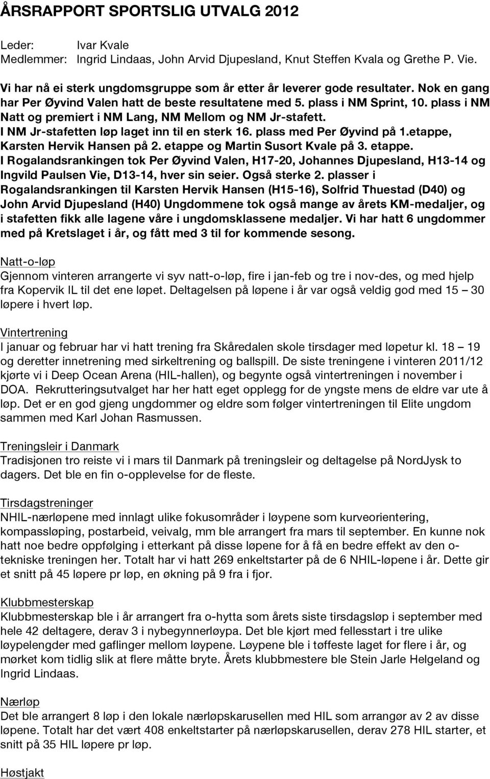 plass i NM Natt og premiert i NM Lang, NM Mellom og NM Jr-stafett. I NM Jr-stafetten løp laget inn til en sterk 16. plass med Per Øyvind på 1.etappe, Karsten Hervik Hansen på 2.