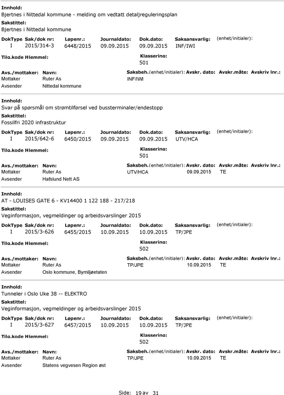 dato: Avskr.måte: Avskriv lnr.: TV/HCA TE Hafslund Nett AS AT - LOSES GATE 6 - KV14400 1 122 188-217/218 2015/3-626 6455/2015 Avs./mottaker: Navn: Saksbeh. Avskr. dato: Avskr.