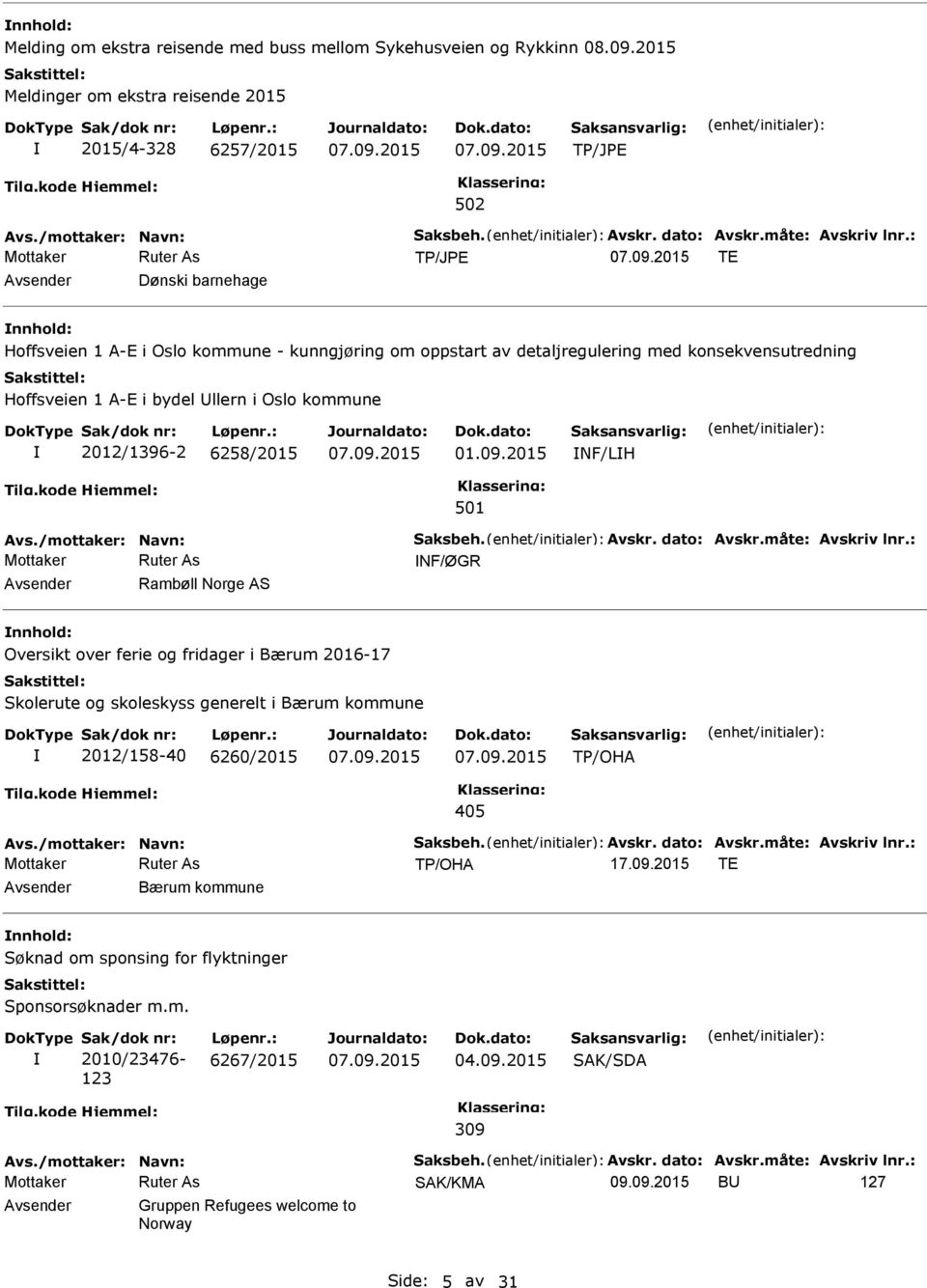 2015 NF/LH Avs./mottaker: Navn: Saksbeh. Avskr. dato: Avskr.måte: Avskriv lnr.