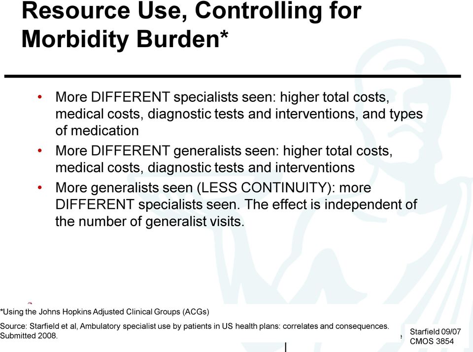 DIFFERENT specialists seen. The effect is independent of the number of generalist visits.