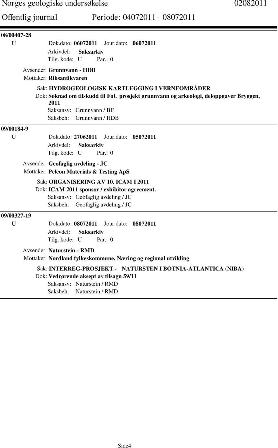 2011 Saksansv: Grunnvann / BF Saksbeh: Grunnvann / HDB 09/00184-9 U Dok.dato: 27062011 Jour.