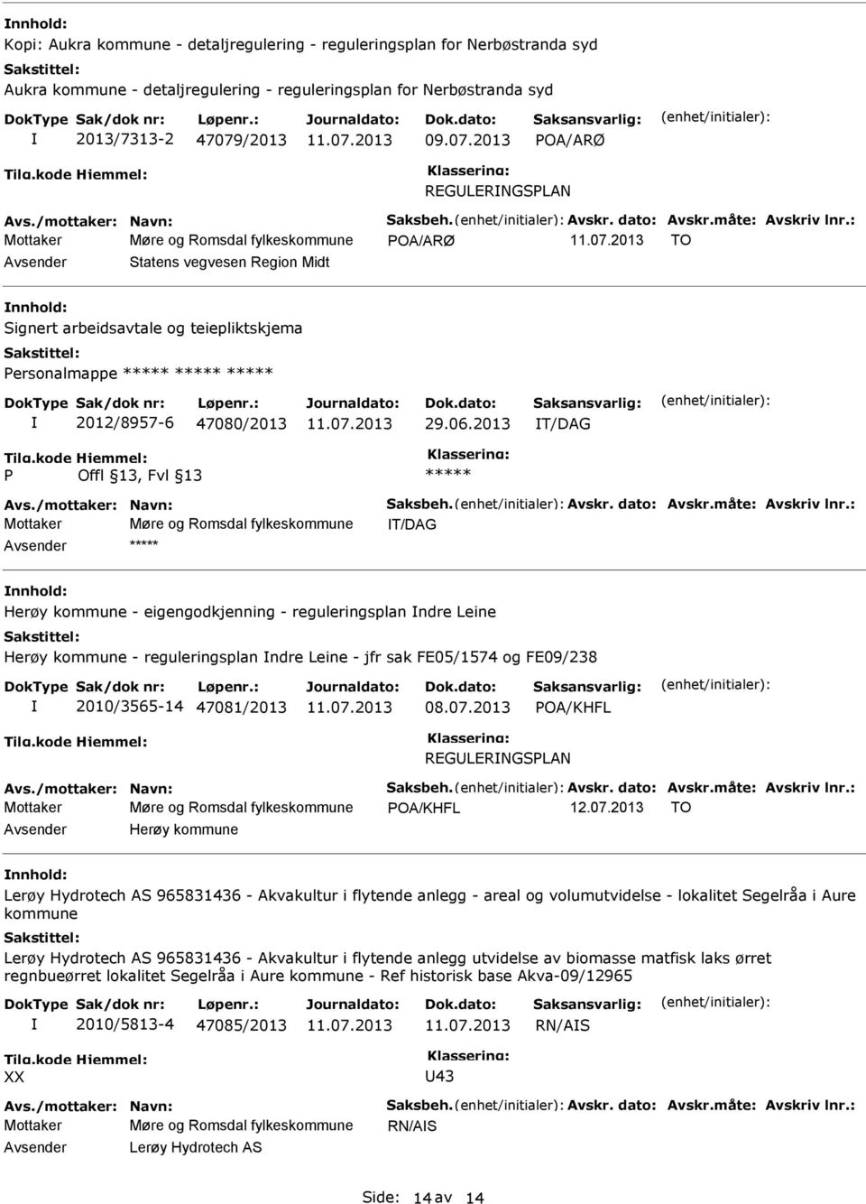 : Mottaker Møre og Romsdal fylkeskommune OA/ARØ TO Avsender Statens vegvesen Region Midt nnhold: Signert arbeidsavtale og teiepliktskjema ersonalmappe 2012/8957-6 47080/2013 29.06.2013 T/DAG Avs.