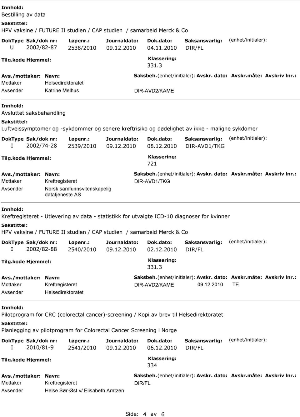 08.12.2010 DR-AVD1/TKG 721 Avs./mottaker: Navn: Saksbeh. Avskr. dato: Avskr.måte: Avskriv lnr.