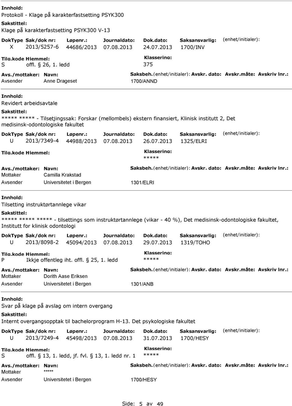 : Anne Drageset 1700/ANND Revidert arbeidsavtale - Tilsetjingssak: Forskar (mellombels) ekstern finansiert, Klinisk institutt 2, Det medisinsk-odontologiske fakultet 2013/7349-4 44988/2013 26.07.