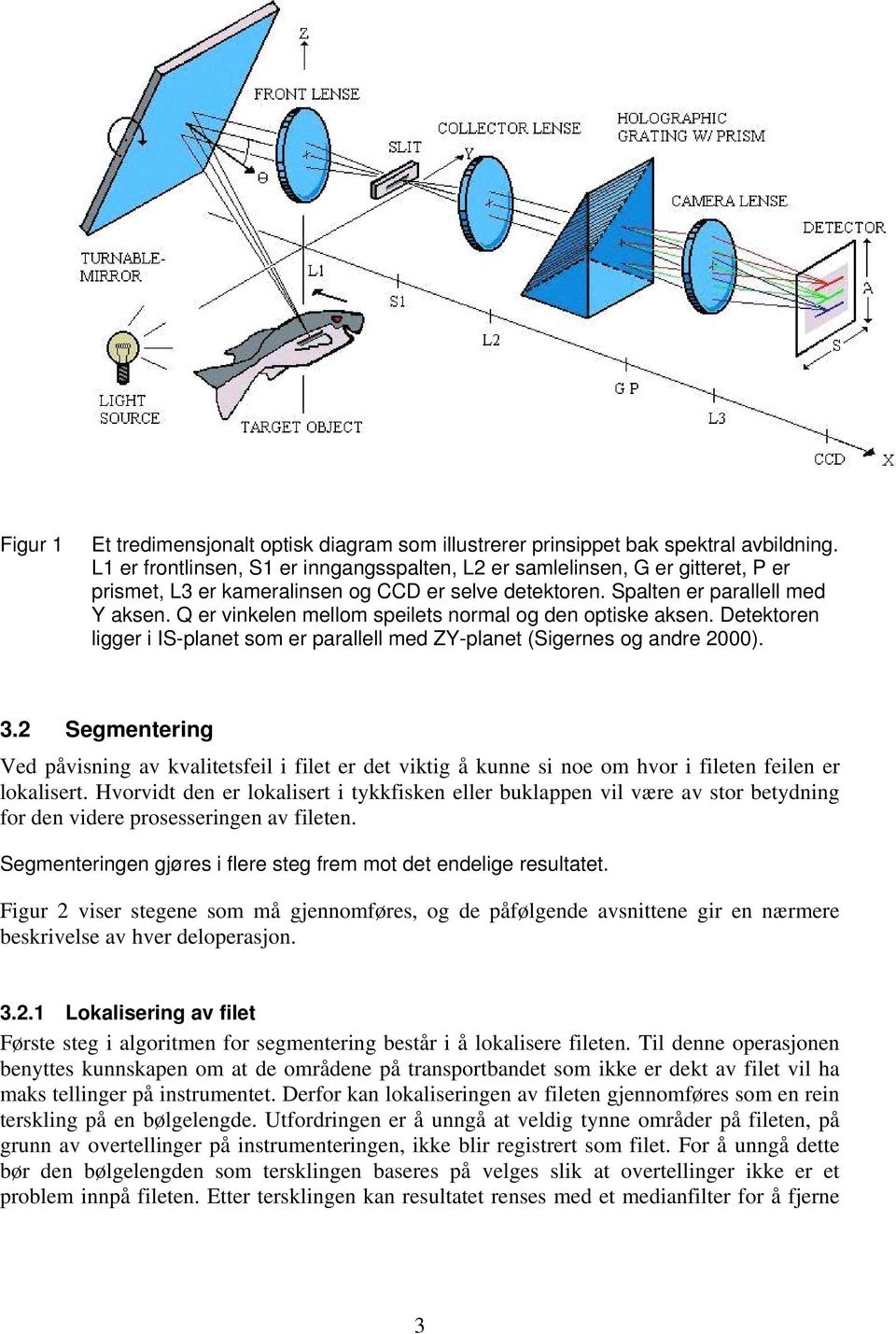 Q er vinkelen mellom speilets normal og den optiske aksen. Detektoren ligger i IS-planet som er parallell med ZY-planet (Sigernes og andre 2000). 3.