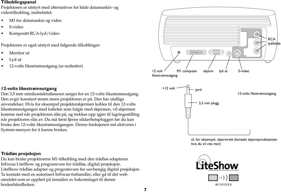 minikontaktutløseren sørger for en 12-volts likestrømsutgang. Den avgir konstant strøm mens projektoren er på. Den har utallige anvendelser.