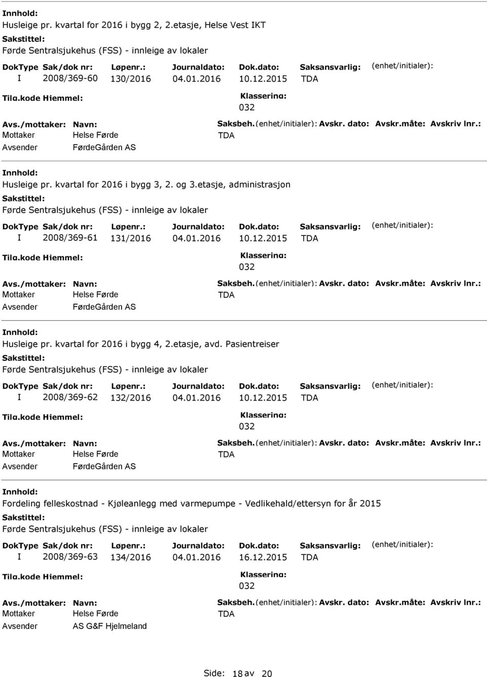 kvartal for 2016 i bygg 4, 2.etasje, avd. asientreiser Førde Sentralsjukehus (FSS) - innleige av lokaler 2008/369-62 132/2016 10.12.