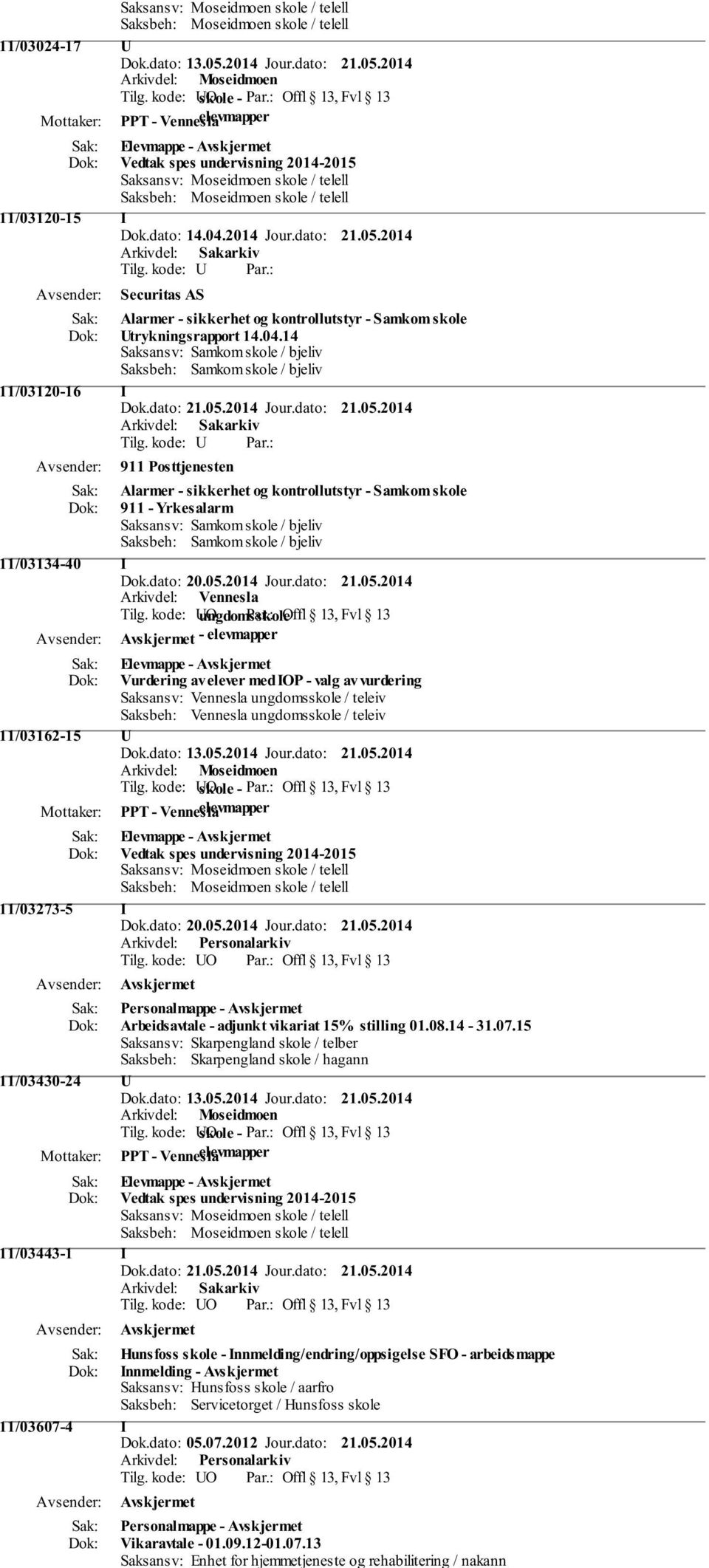 kode: U 911 Posttjenesten Alarmer - sikkerhet og kontrollutstyr - Samkom skole 911 - Yrkesalarm Saksansv: Samkom skole / bjeliv Saksbeh: Samkom skole / bjeliv 11/03134-40 I Tilg.