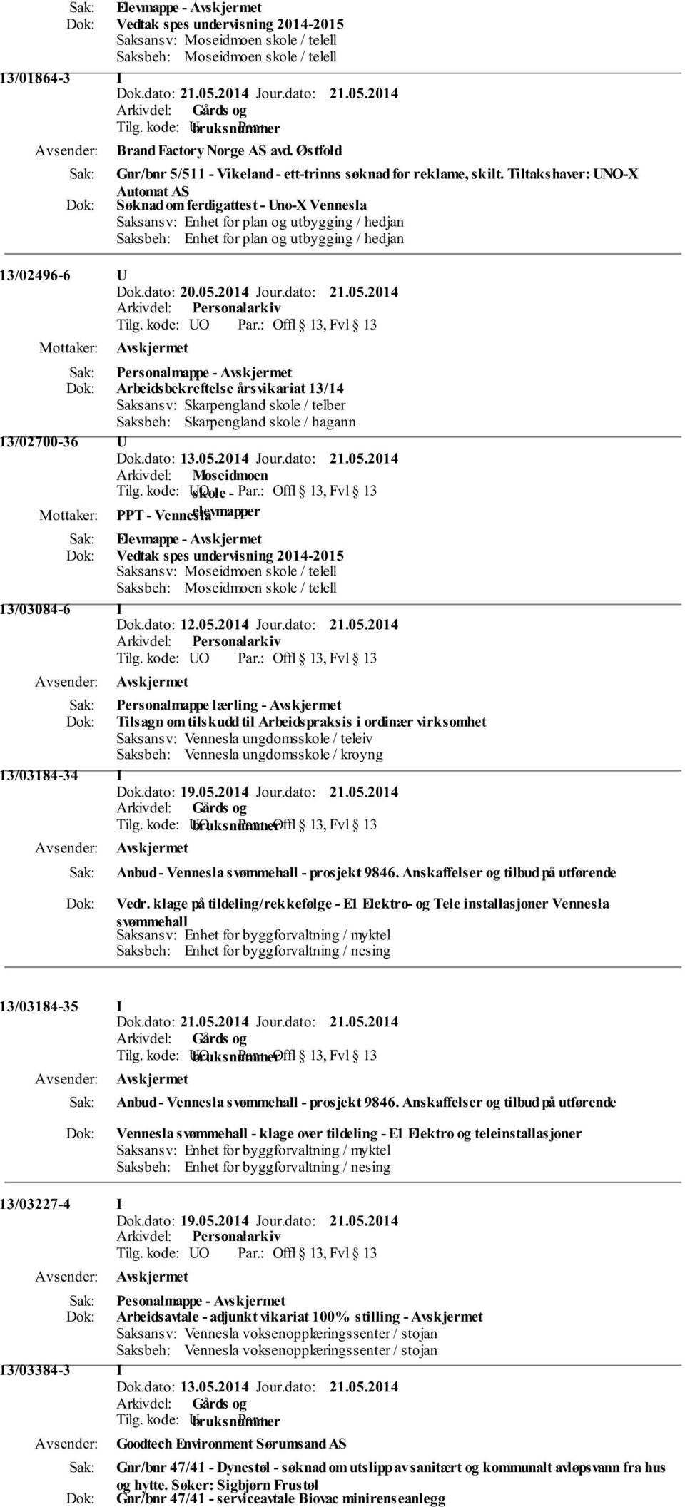 kode: UO Offl 13, Fvl 13 Personalmappe - Arbeidsbekreftelse årsvikariat 13/14 Saksansv: Skarpengland skole / telber Saksbeh: Skarpengland skole / hagann 13/02700-36 U Vedtak spes undervisning