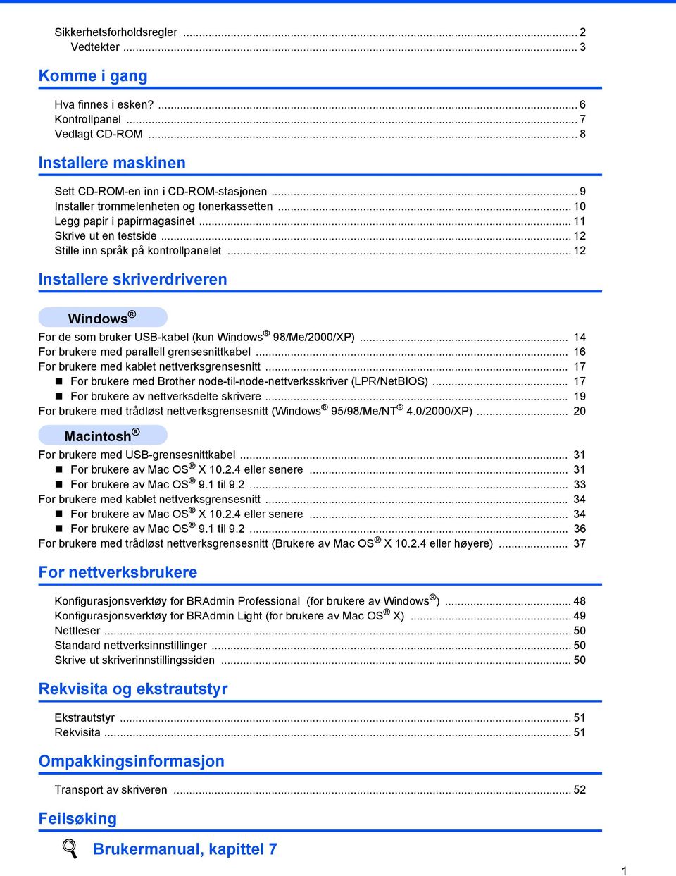 .. 12 Installere skriverdriveren For de som bruker USB-kabel (kun 98/Me/2000/XP)... 14 For brukere med parallell grensesnittkabel... 16 For brukere med kablet nettverksgrensesnitt.