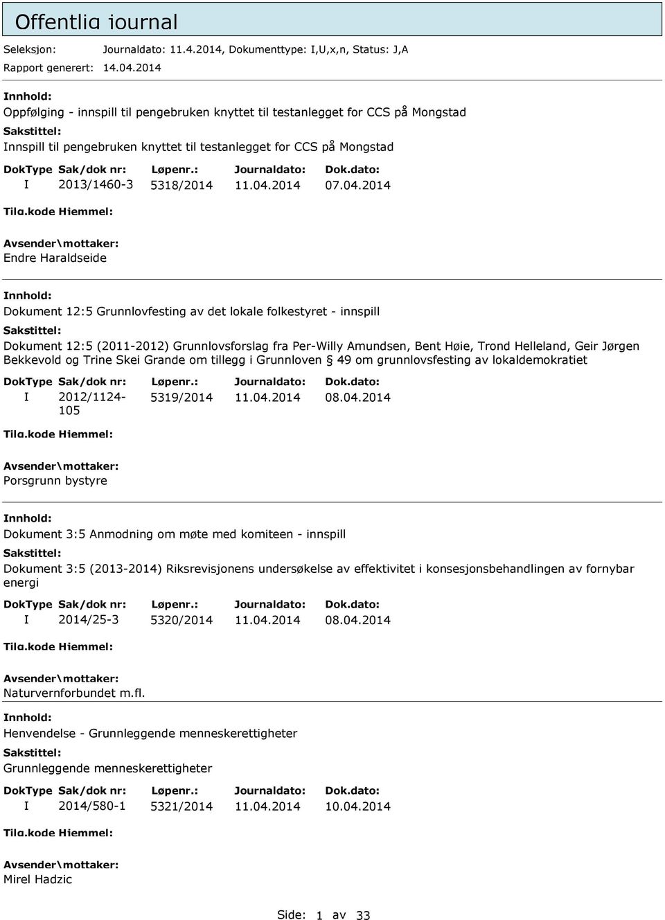 2014 Endre Haraldseide Dokument 12:5 Grunnlovfesting av det lokale folkestyret - innspill Dokument 12:5 (2011-2012) Grunnlovsforslag fra Per-Willy Amundsen, Bent Høie, Trond Helleland, Geir Jørgen