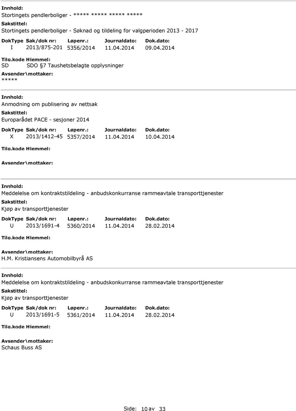 kontraktstildeling - anbudskonkurranse rammeavtale transporttjenester Kjøp av transporttjenester 2013/1691-4 5360/2014 28.02.2014 H.M.