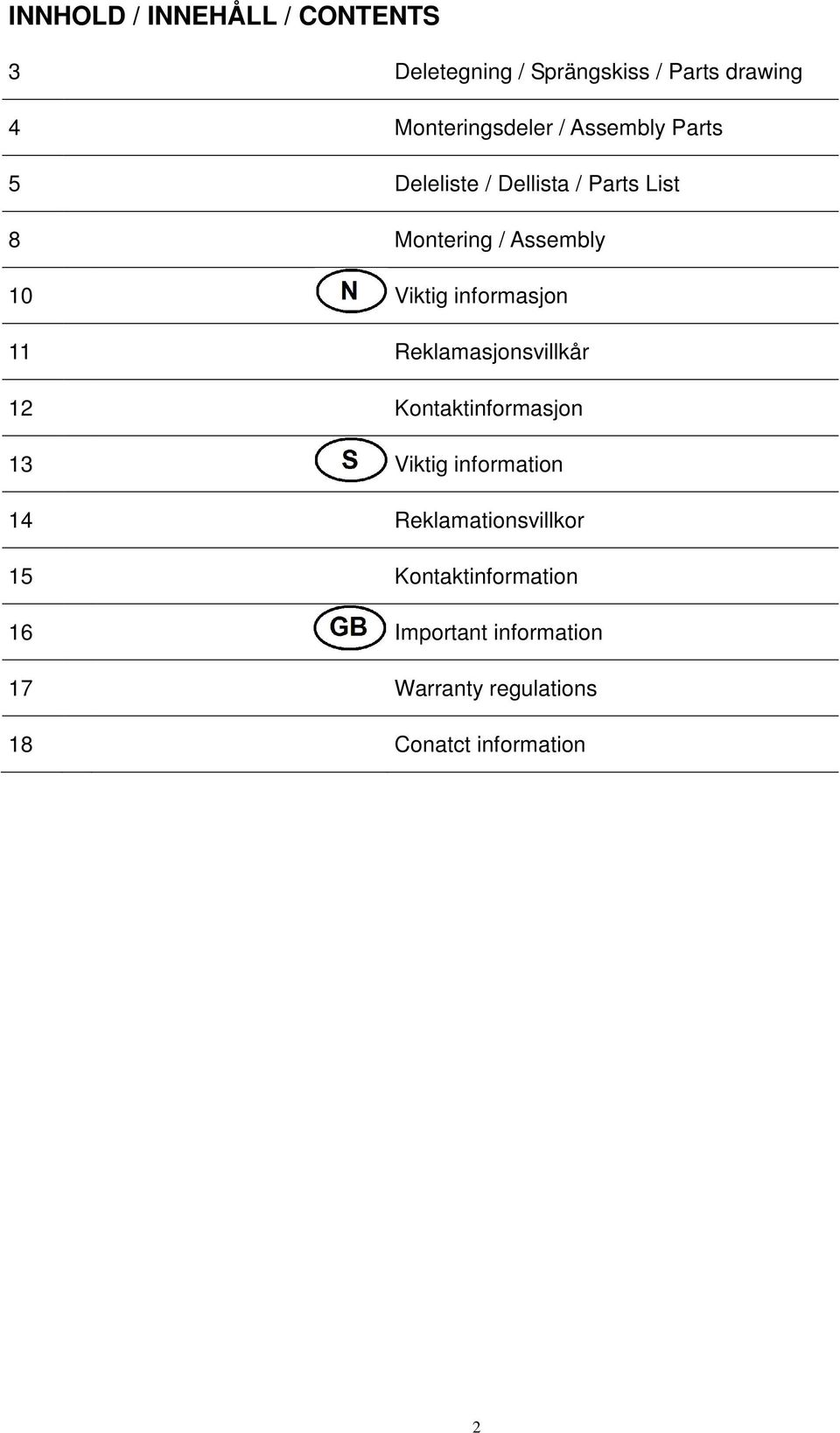 informasjon 11 Reklamasjonsvillkår 12 Kontaktinformasjon 13 Viktig information 14