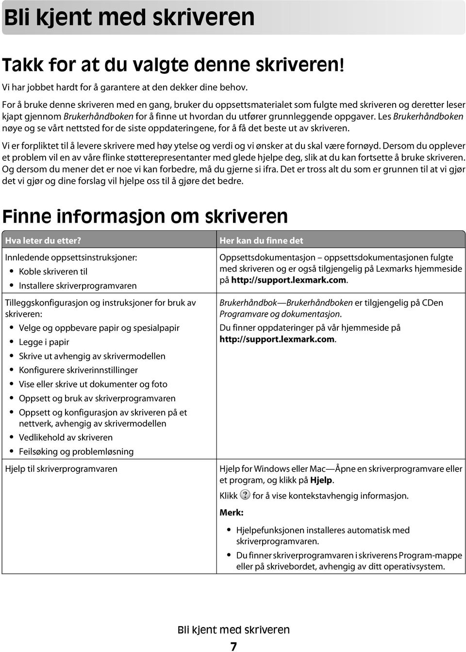 Les Brukerhåndboken nøye og se vårt nettsted for de siste oppdateringene, for å få det beste ut av skriveren.