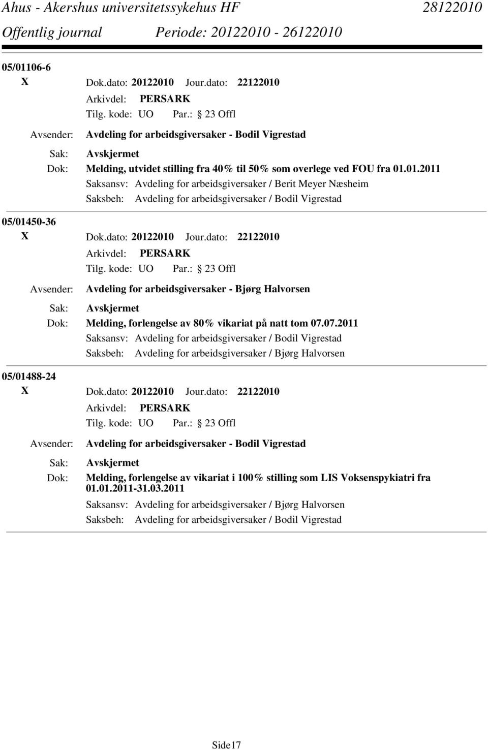 07.2011 Saksansv: Avdeling for arbeidsgiversaker / Bodil Vigrestad Saksbeh: Avdeling for arbeidsgiversaker / Bjørg Halvorsen 05/01488-24 X Dok.dato: 20122010 Jour.