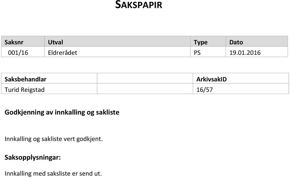 2016 Saksbehandlar ArkivsakID Turid Reigstad 16/57