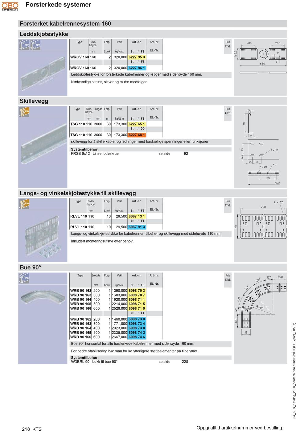 173,300 6227 65 1 St / DD TSG 110 110 3000 30 173,300 6227 68 1 skillevegg for å skille kabler og ledninger med forskjellige spenninger eller funksjoner. RLVL 110 110 10 kg/% st.