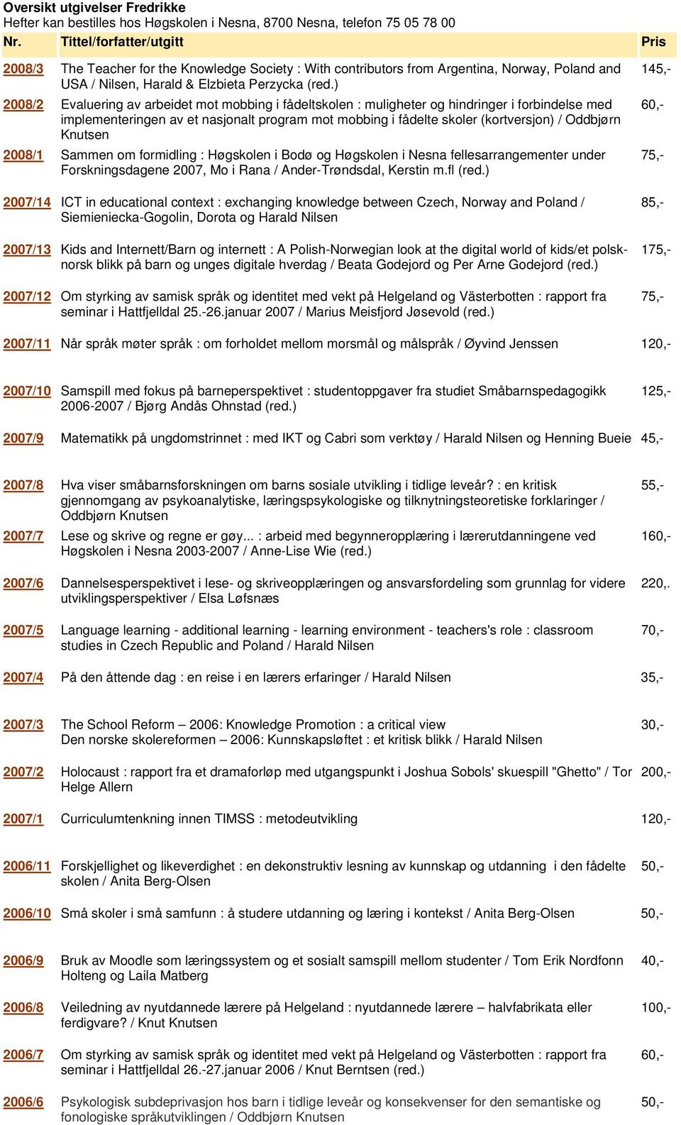 ) 2008/2 Evaluering av arbeidet mot mobbing i fådeltskolen : muligheter og hindringer i forbindelse med implementeringen av et nasjonalt program mot mobbing i fådelte skoler (kortversjon) / Oddbjørn