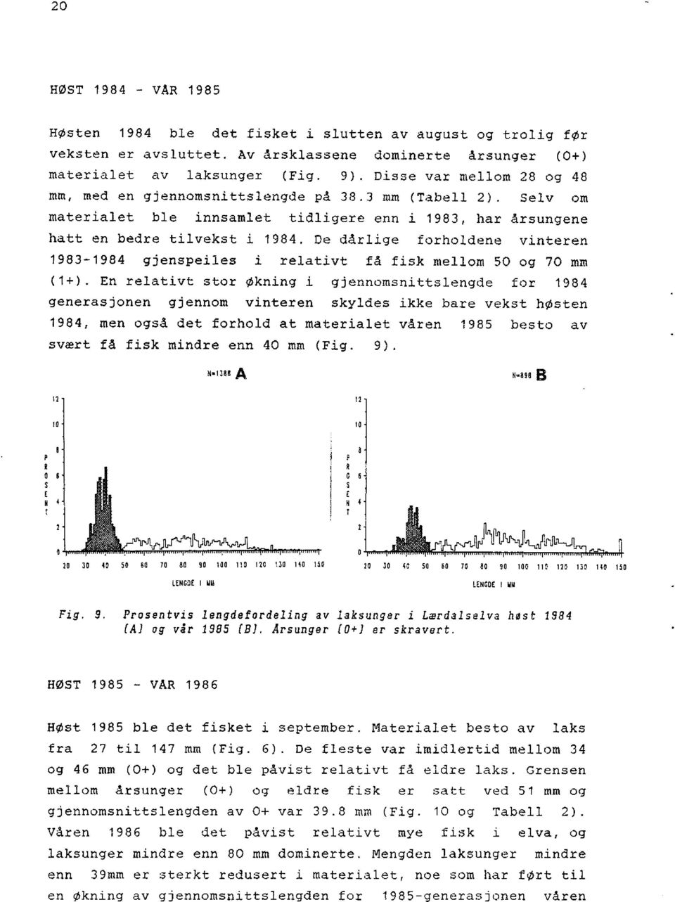 De dårlige forholdene vinteren 1983-1984 gjenspeiles i relativt få fisk mellom 50 og 70 mm (1+).