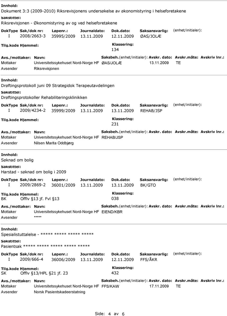 231 Mottaker niversitetssykehuset Nord-Norge HF REHAB/JSP Nilsen Marita Oddbjørg Søknad om bolig Harstad - søknad om bolig i 2009 2009/2869-2 36001/2009 BK/GTO BK Offlv 13 jf.