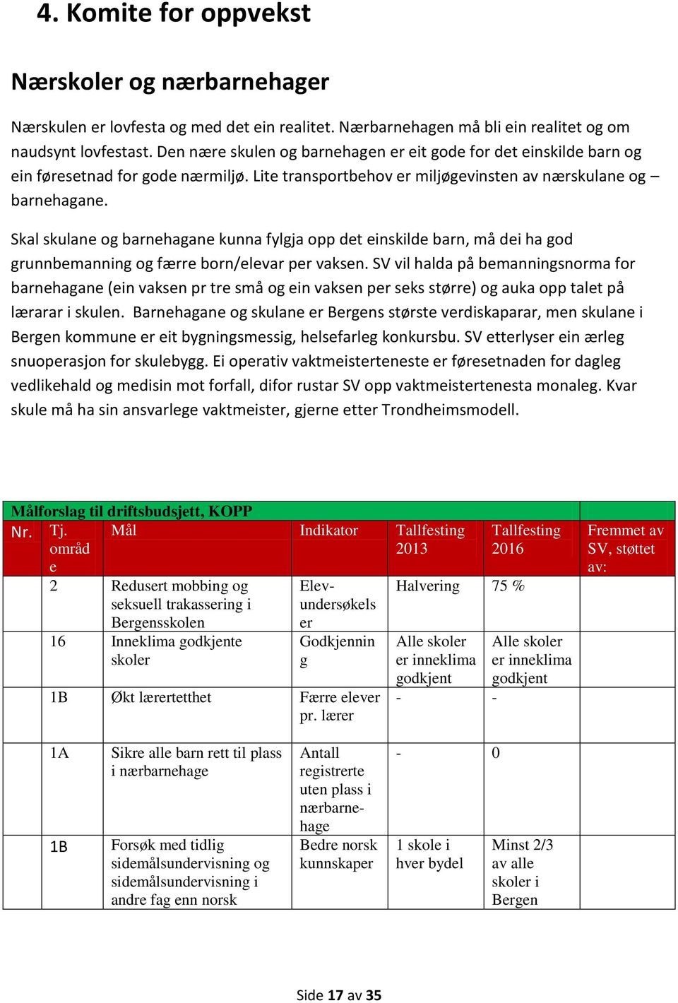 Skal skulane og barnehagane kunna fylgja opp det einskilde barn, må dei ha god grunnbemanning og færre born/elevar per vaksen.