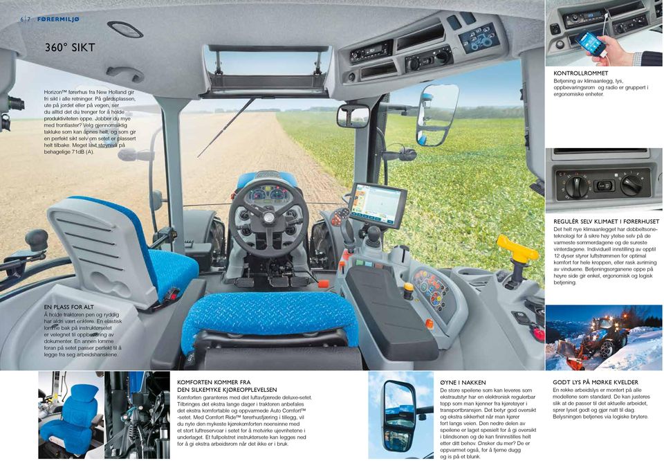 KONTROLLROMMET Betjening av klimaanlegg, lys, oppbevaringsrom og radio er gruppert i ergonomiske enheter.