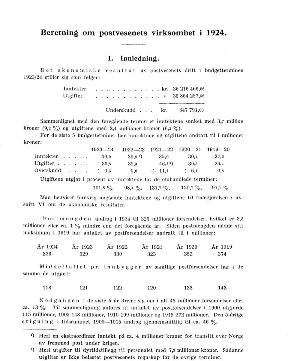 36 6 466,06» 36 864 57,06 Underskudd.. kr. 647 79,00 Sammenlignet med den foregående termin er inntektene sunket med 3,7 million kroner (9, %) og utgiftene med,4 millioner kroner (6, %).