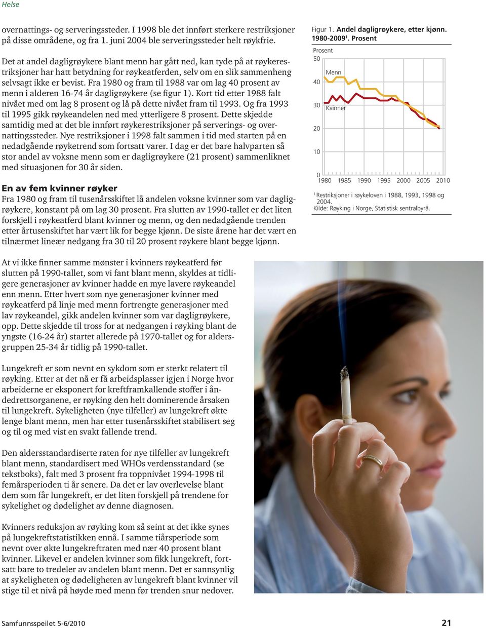 Fra 198 og fram til 1988 var om lag 4 prosent av menn i alderen 16-74 år dagligrøykere (se figur 1). Kort tid etter 1988 falt nivået med om lag 8 prosent og lå på dette nivået fram til 1993.