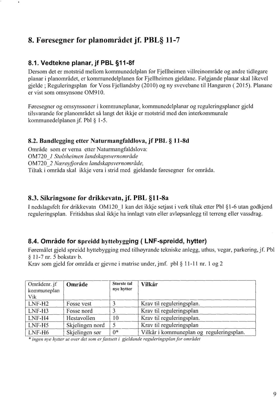 Vedtekne planar, jf PBL 11-8f Dersom det er motstrid mellom kommunedelplan for Fj ellheimen villreinomrâde og andre tidlegare planar i planområdet, er kommunedelplanen for Fjellheimen gjeldane.
