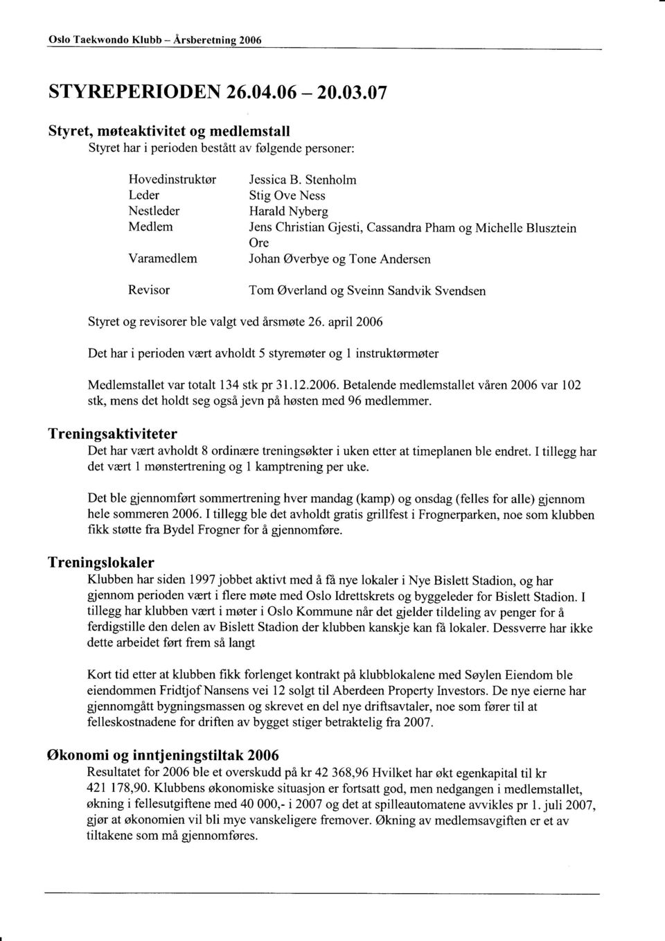 Stenhlm Stig Ove ess Harald yberg Jens Christian Gjesti, Cassandra Pham g Michelle Blusztein Ore Jhan Øverbye g Tne Andersen Tm Øverland g Sveinn Sandvik Svendsen Styret g revisrer ble valgt ved