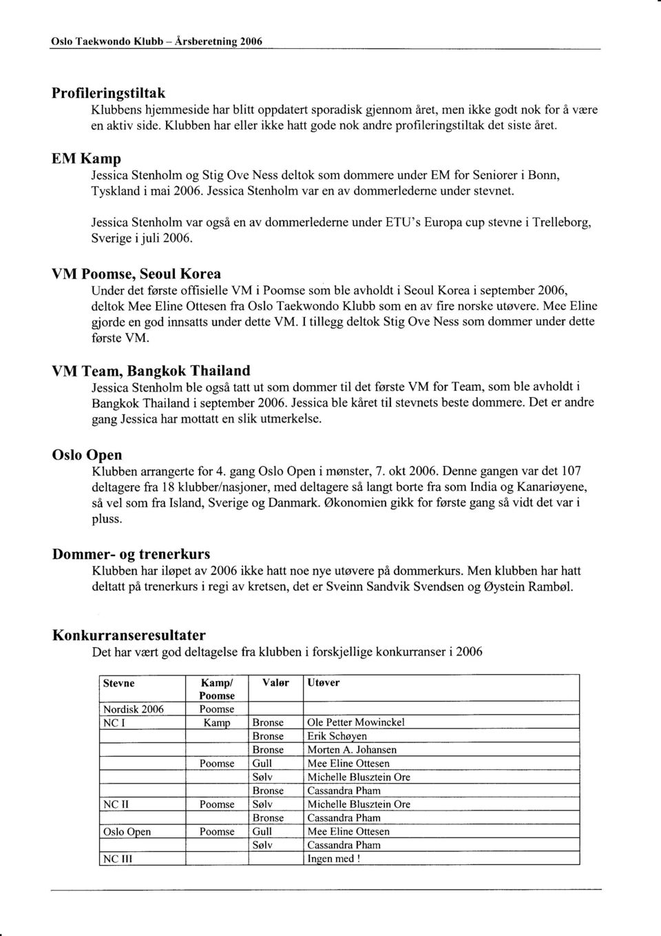 Jessica Stenhlm var en av dmmerlederne under stevnet. Jessica Stenhlm var gså en av dmmerledeme under ETU's Eurpa cup stevne i Trellebrg, Sverige i juli 2006.