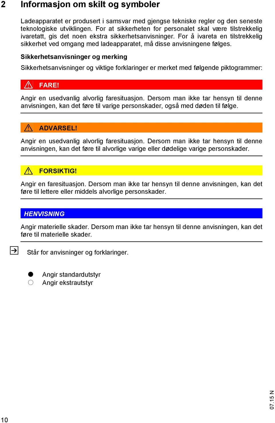 For å ivareta en tilstrekkelig sikkerhet ved omgang med ladeapparatet, må disse anvisningene følges.