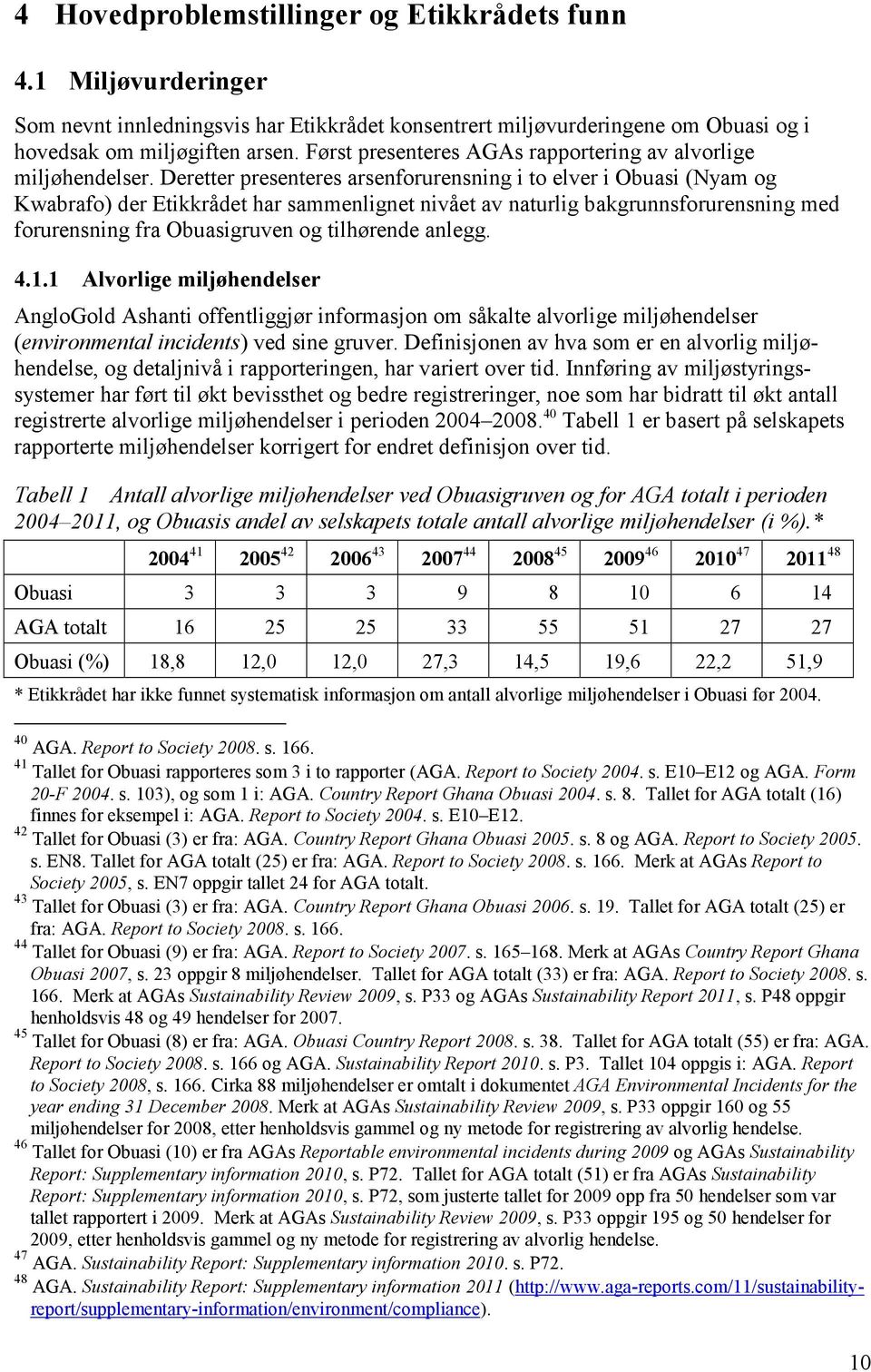 Deretter presenteres arsenforurensning i to elver i Obuasi (Nyam og Kwabrafo) der Etikkrådet har sammenlignet nivået av naturlig bakgrunnsforurensning med forurensning fra Obuasigruven og tilhørende