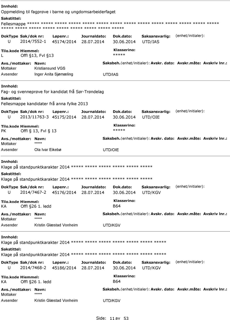 2014 TD/AS L ***** Mottaker Kristiansund VGS nger Anita Sjømæling TD/AS Fag- og svenneprøve for kandidat frå Sør-Trøndelag Fellesmappe kandidater frå anna fylke 2013 2013/11763-3 45175/2014 30.06.