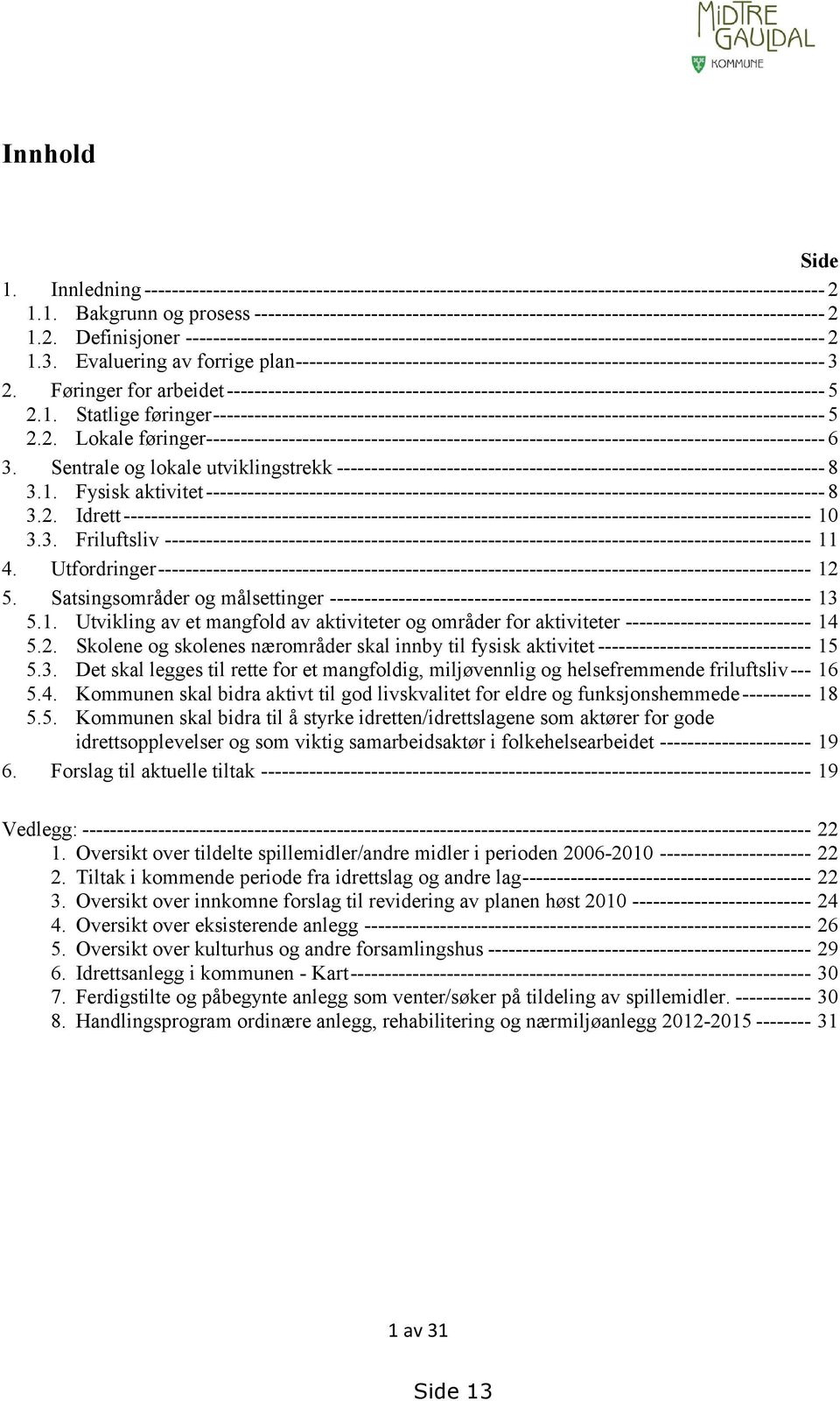 Evaluering av forrige plan----------------------------------------------------------------------------- 3 2.