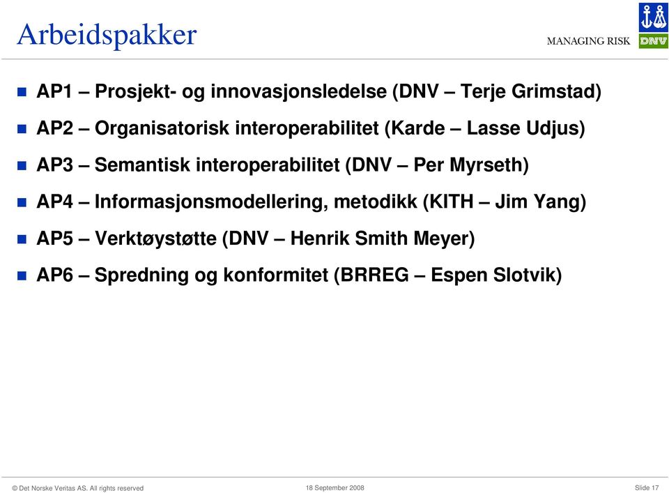 interoperabilitet (DNV Per Myrseth) AP4 Informasjonsmodellering, metodikk (KITH Jim