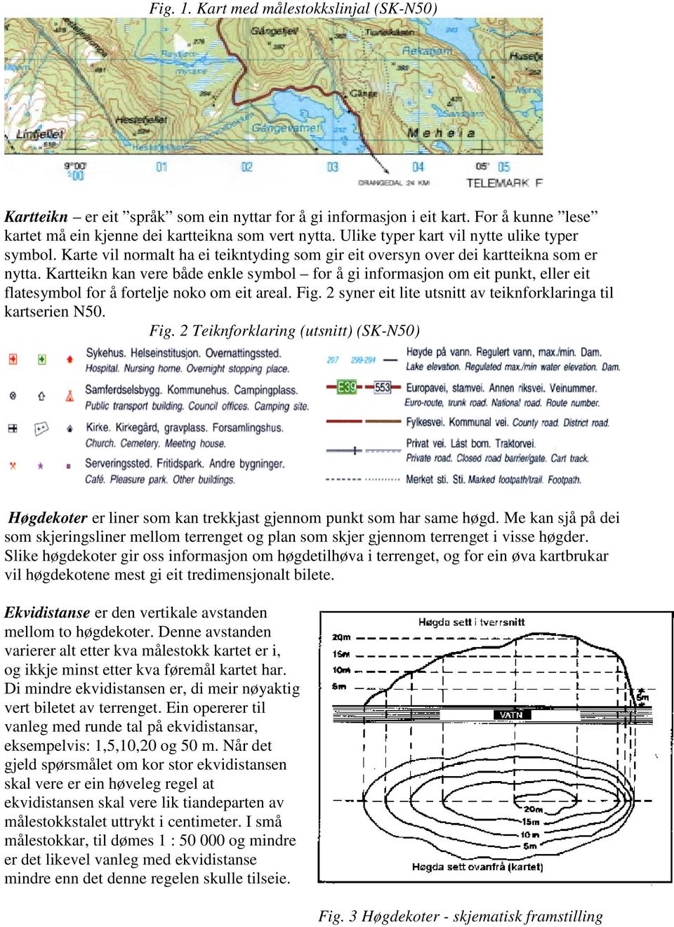 Kartteikn kan vere både enkle symbol for å gi informasjon om eit punkt, eller eit flatesymbol for å fortelje noko om eit areal. Fig. 2 syner eit lite utsnitt av teiknforklaringa til kartserien N50.