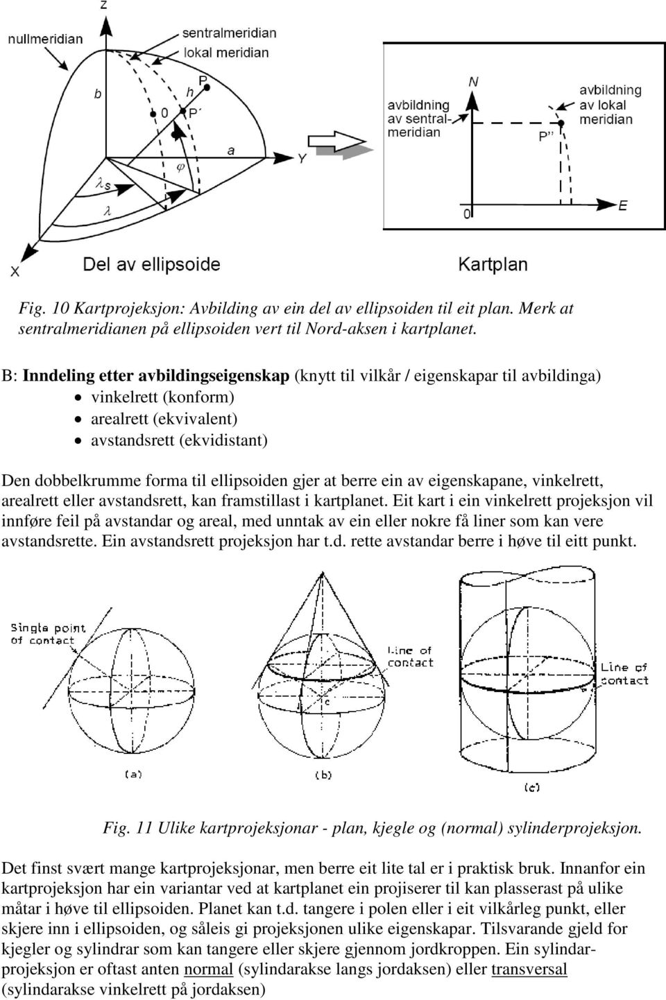 gjer at berre ein av eigenskapane, vinkelrett, arealrett eller avstandsrett, kan framstillast i kartplanet.