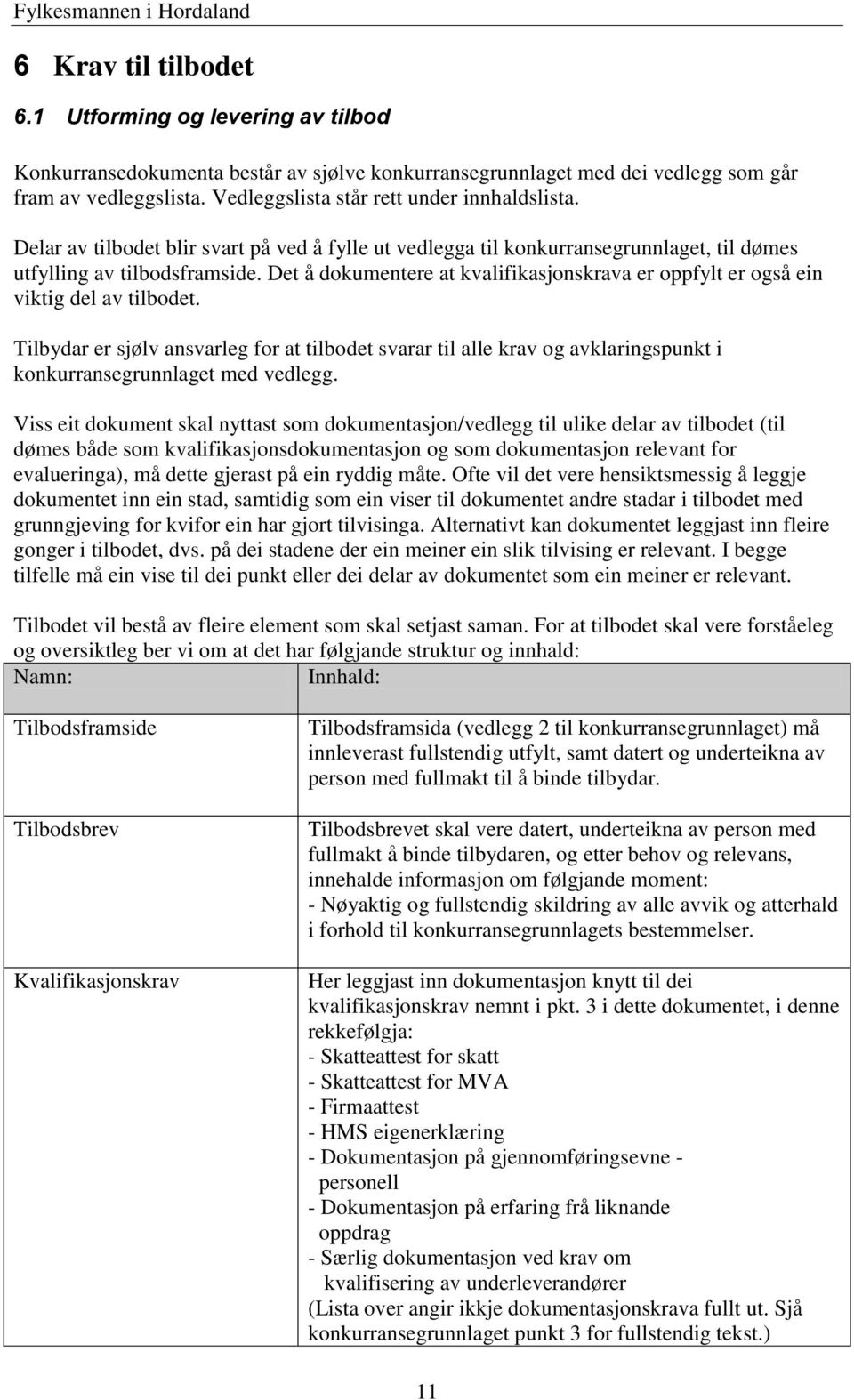 Det å dokumentere at kvalifikasjonskrava er oppfylt er også ein viktig del av tilbodet.