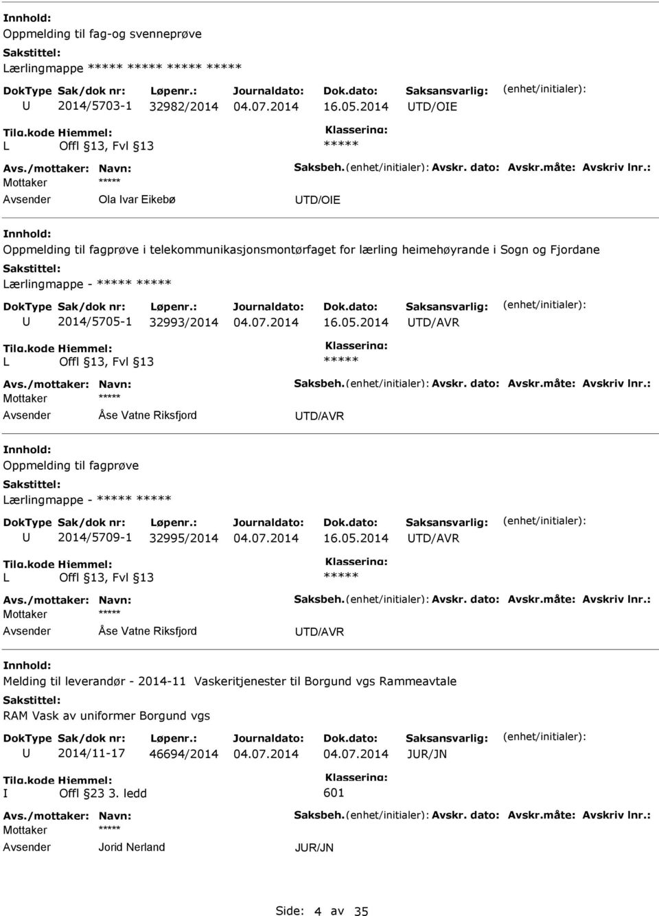 : Ola var Eikebø TD/OE nnhold: Oppmelding til fagprøve i telekommunikasjonsmontørfaget for lærling heimehøyrande i Sogn og Fjordane Lærlingmappe - ***** ***** 2014/5705-