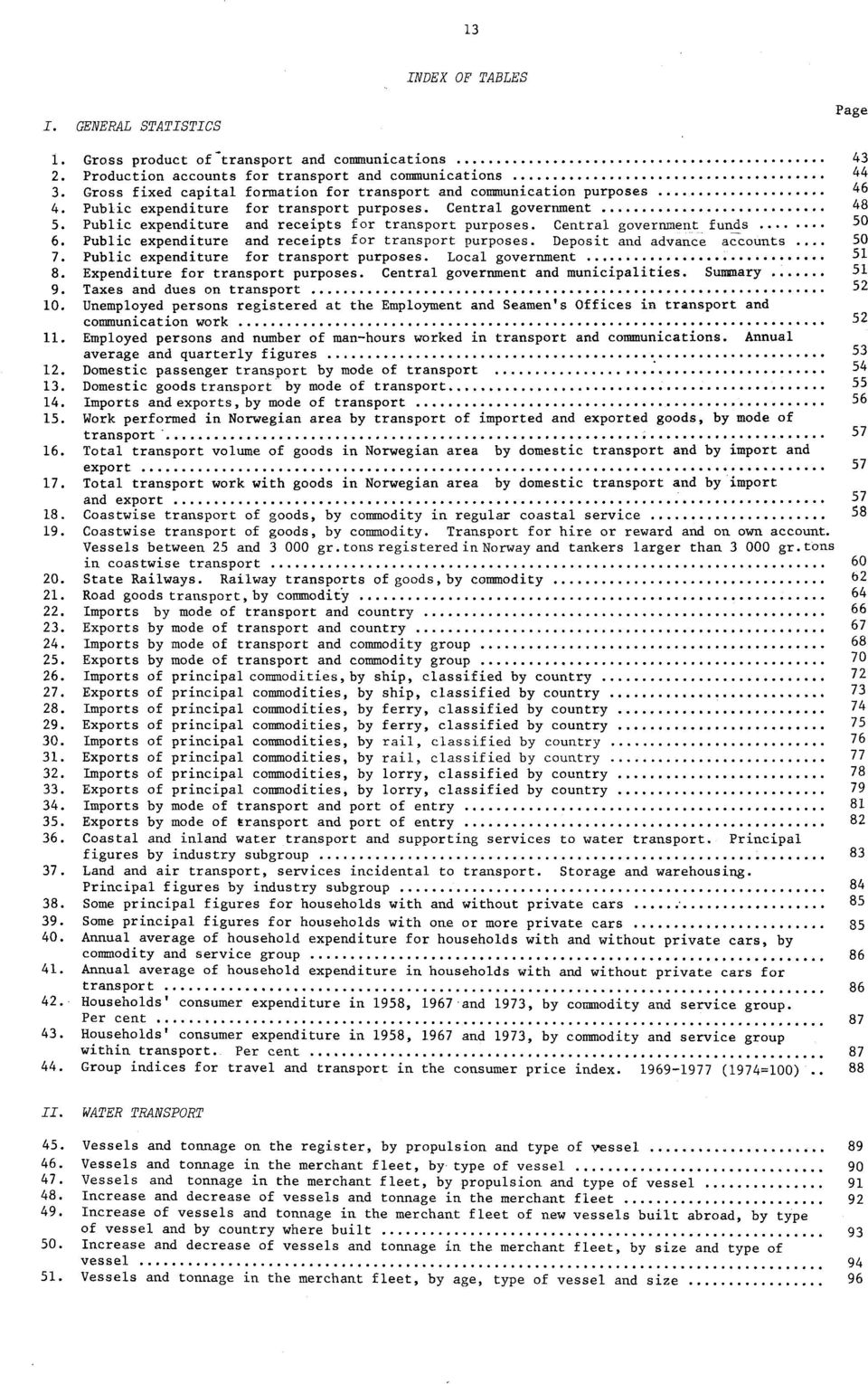 Central government funds... 50 6. Public expenditure and receipts for transport purposes. Deposit and advance accounts 50 7. Public expenditure for transport purposes. Local government 5 8.