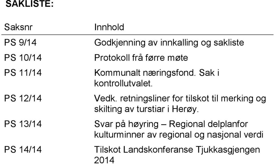 Vedk. retningsliner for tilskot til merking og skilting av turstiar i Herøy.