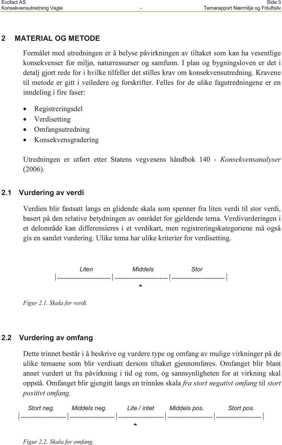 Felles for de ulike fagutredningene er en inndeling i fire faser: Registreringsdel Verdisetting Omfangsutredning Konsekvensgradering Utredningen er utført etter Statens vegvesens håndbok 140 -