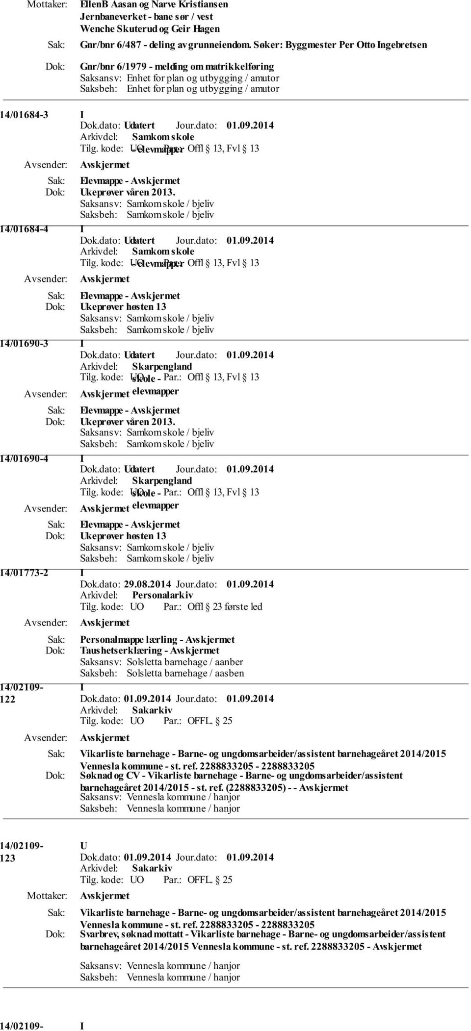 - Ukeprøver våren 2013. 14/01684-4 I Elevmappe - Ukeprøver høsten 13 14/01690-3 I Arkivdel: Skarpengland Tilg. kode: UO skole - Offl 13, Fvl 13 elevmapper Elevmappe - Ukeprøver våren 2013.