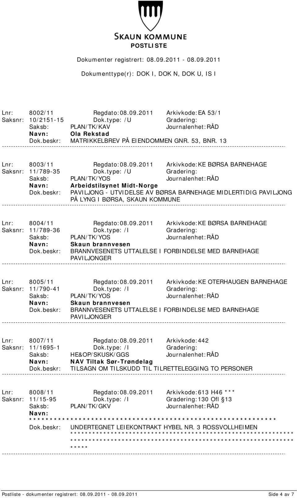 Regdato:08.09.2011 Arkivkode:KE BØRSA BARNEHAGE Saksnr: 11/789-36 Dok.