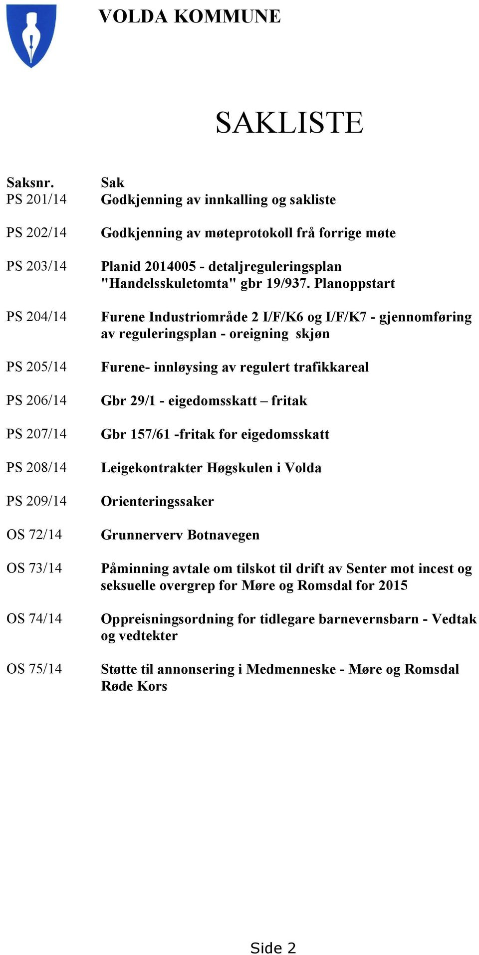 frå forrige møte Planid 2014005 - detaljreguleringsplan "Handelsskuletomta" gbr 19/937.