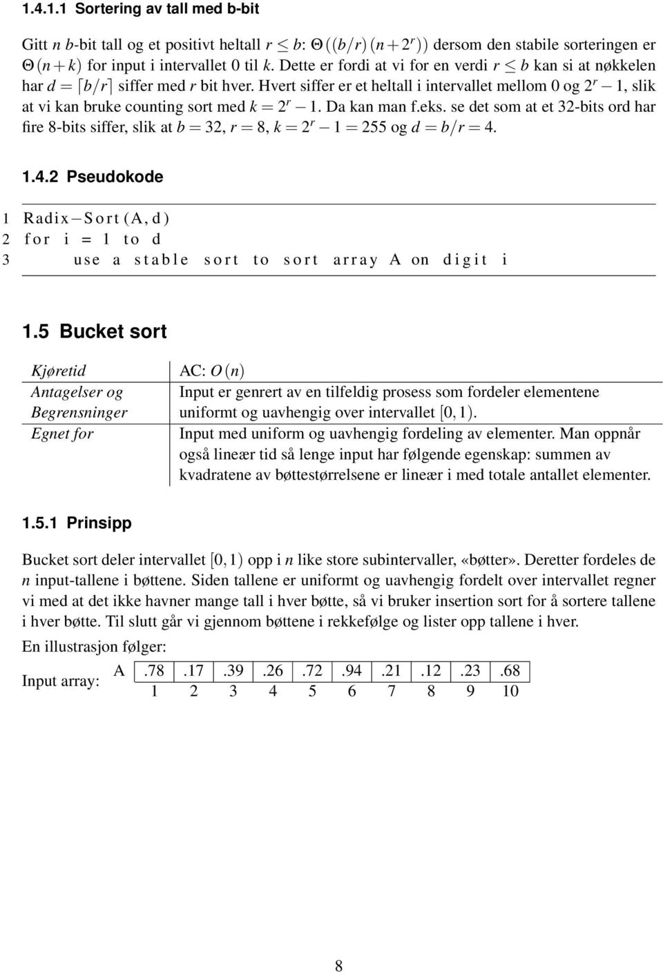 Hvert siffer er et heltall i intervallet mellom 0 og 2 r 1, slik at vi kan bruke counting sort med k = 2 r 1. Da kan man f.eks.