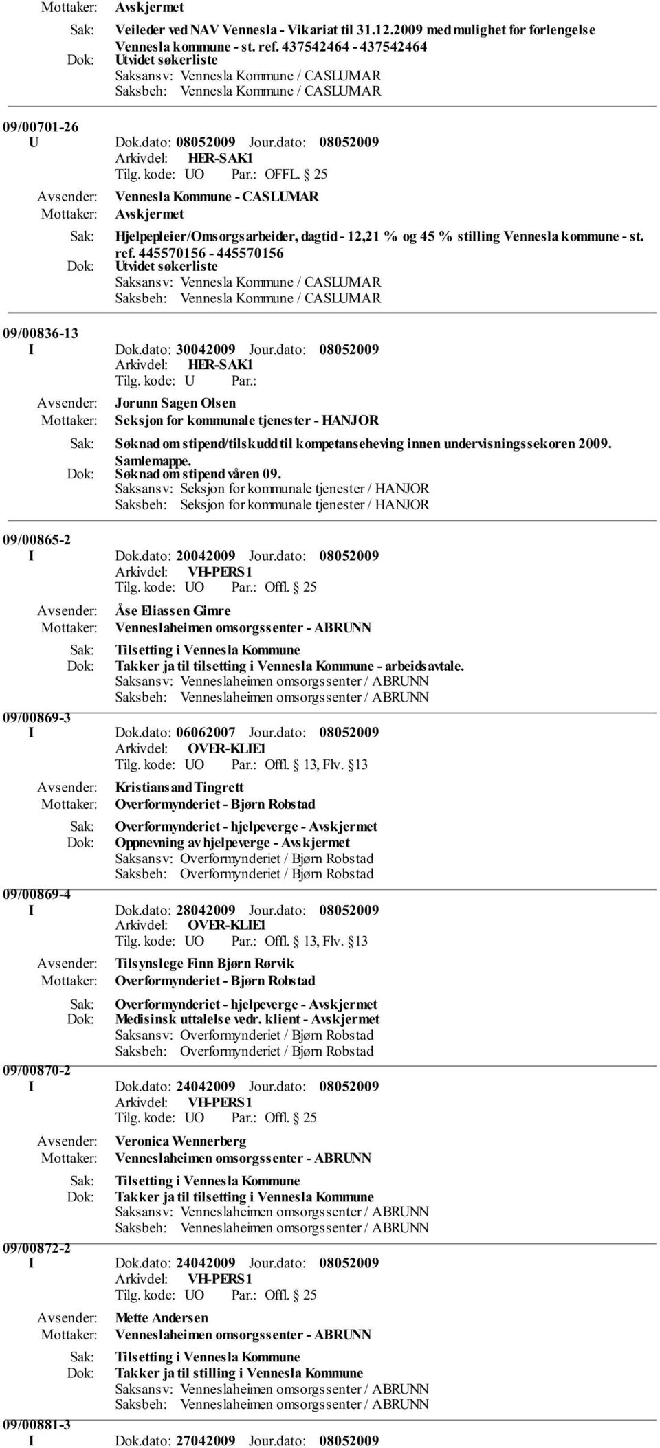 : Jorunn Sagen Olsen Seksjon for kommunale tjenester - HANJOR Søknad om stipend/tilskudd til kompetanseheving innen undervisningssekoren 2009. Samlemappe. Søknad om stipend våren 09.