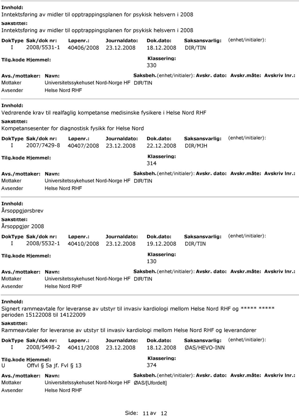 Helse Nord 2007/7429-8 40407/2008 DR/MJH 314 Mottaker niversitetssykehuset Nord-Norge HF DR/TN Helse Nord RHF Årsoppgjørsbrev Årsoppgjør 2008 2008/5532-1 40410/2008 DR/TN 130 Mottaker