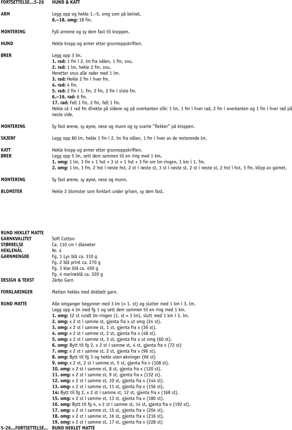 4. rad: 4 fm, 5. rad: 2 fm i 1. fm, 2 fm, 2 fm i siste fm. 6. 16. rad: 6 fm. 17. rad: Fell 1 fm, 2 fm, fell 1 fm.